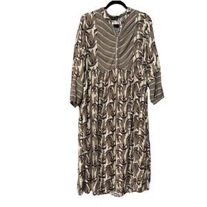Zudio XL Boho Midi Dress Floral Print Button Front Long Sleeve 100% Viscose